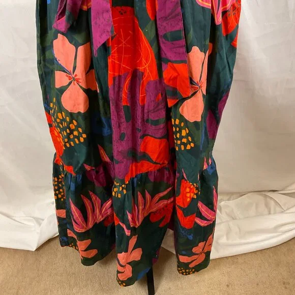 Maude Vivante Maxi Dress XS Half Sleeve Tie Waist Dark Green Pink Purple Red - Picture 6 of 15